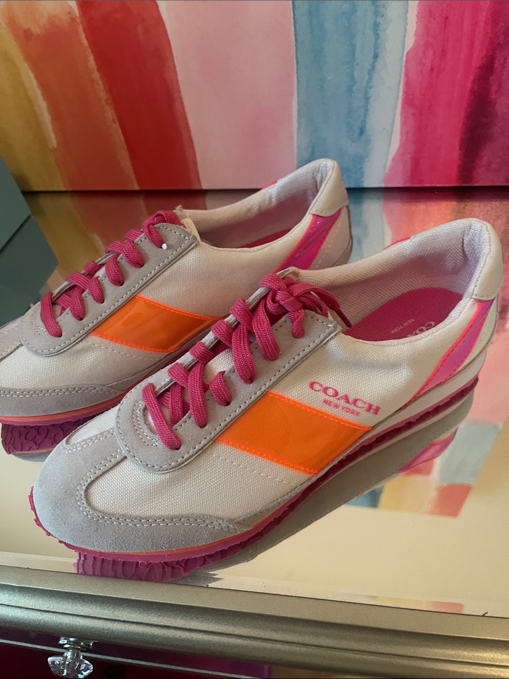 Coach Women's Pink & Orange Retro Runner Sneakers